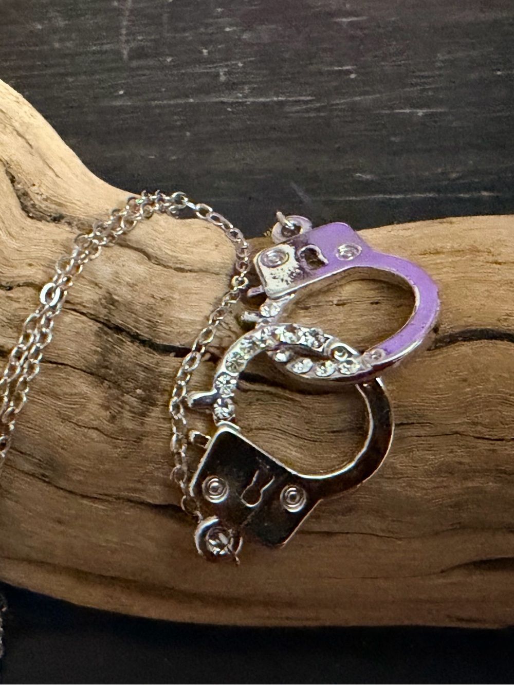 Y2K Swarovski Crystal Silver Handcuffs Moveable vintage new Necklace Jewelry 16”